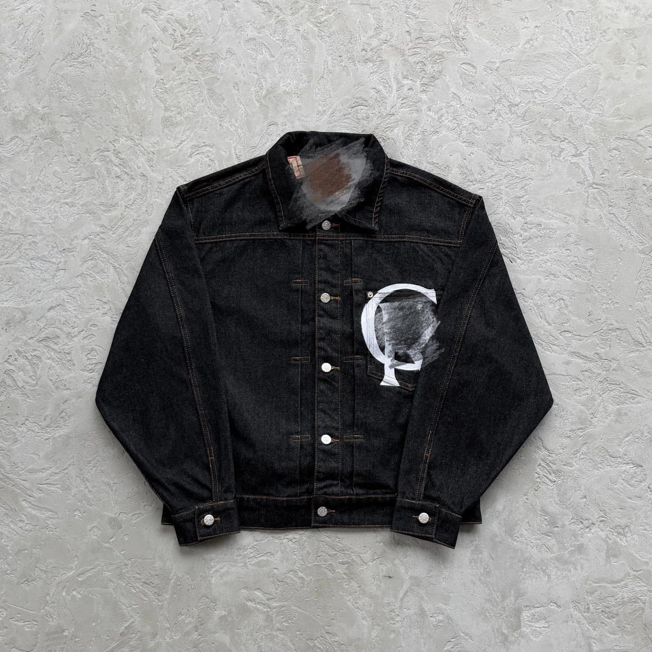 Cruelty-Chain-Stitched Loose Denim Jacket – Washed Black