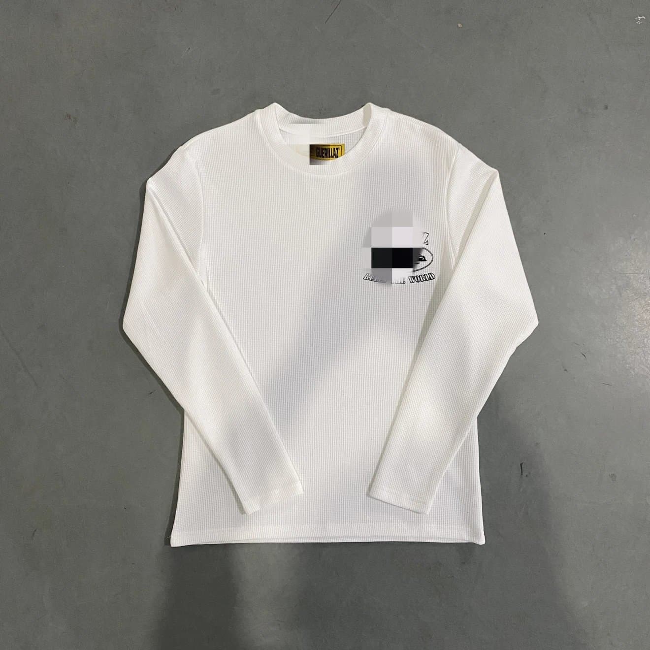 Round print waffle long sleeves (white)