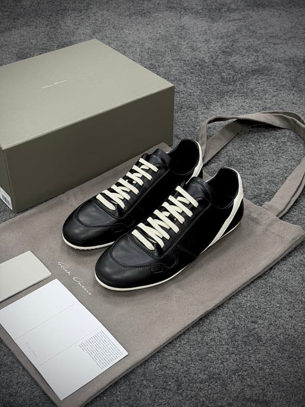 370Y【GZ batch】RO / Rick Owens 瑞克·欧文斯(36-45)薄底德训鞋 白色黑杆条