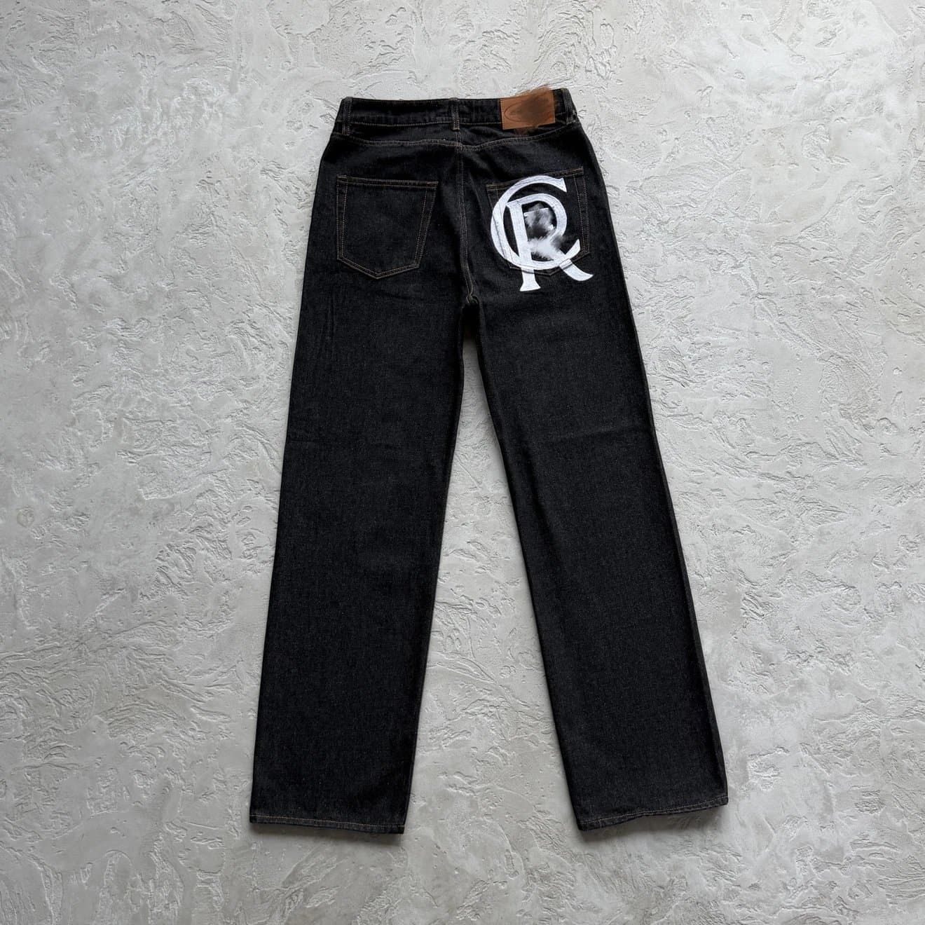 Ripped-Chain-Stitch Loose-Fit Denim Trousers – Washed Black