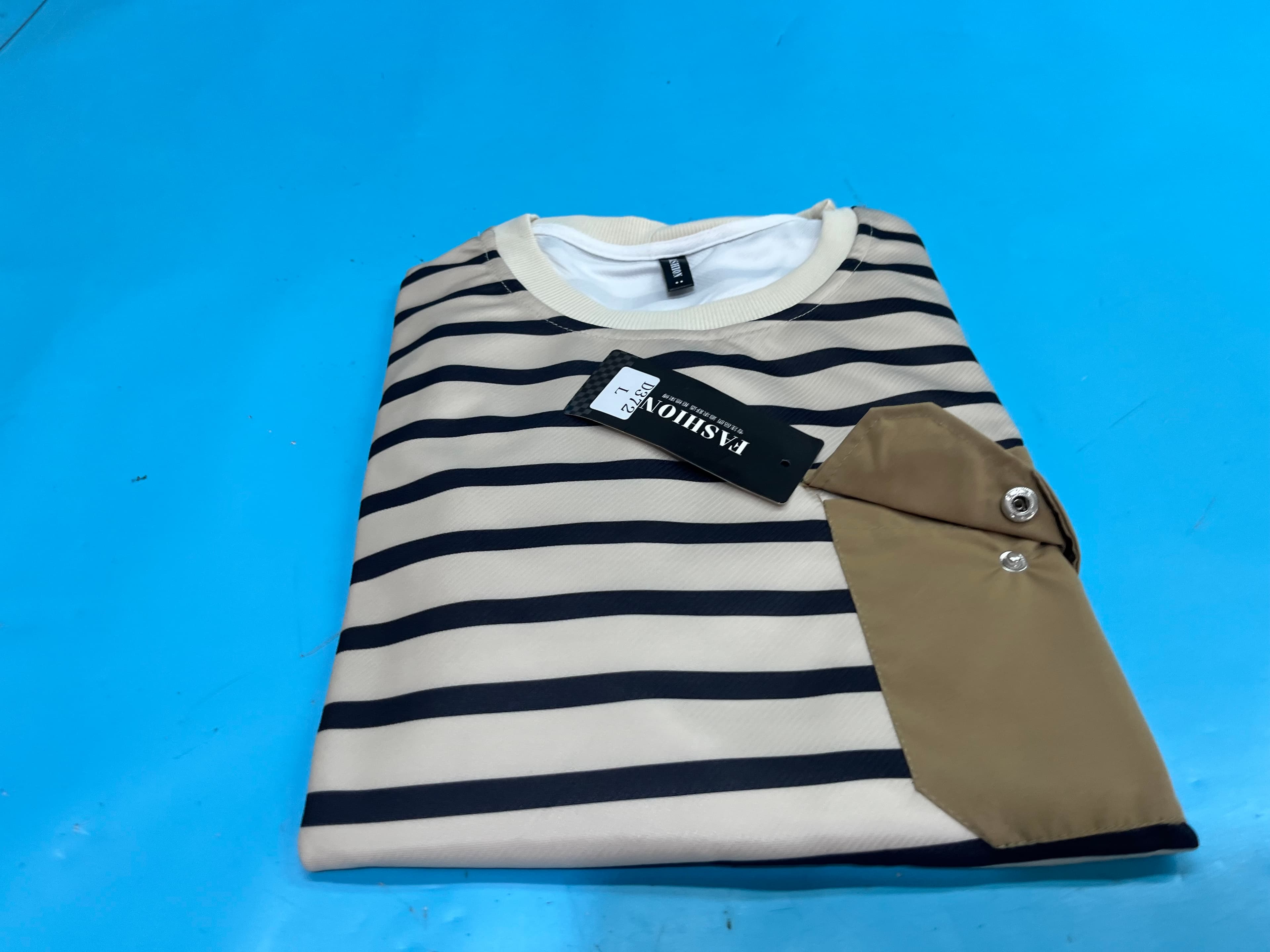 2024 Autumn and Winter Men's Heavy Workwear Pocket Long Sleeve Top Striped All-match Pullover Crewneck Sweater T-shirt Ins