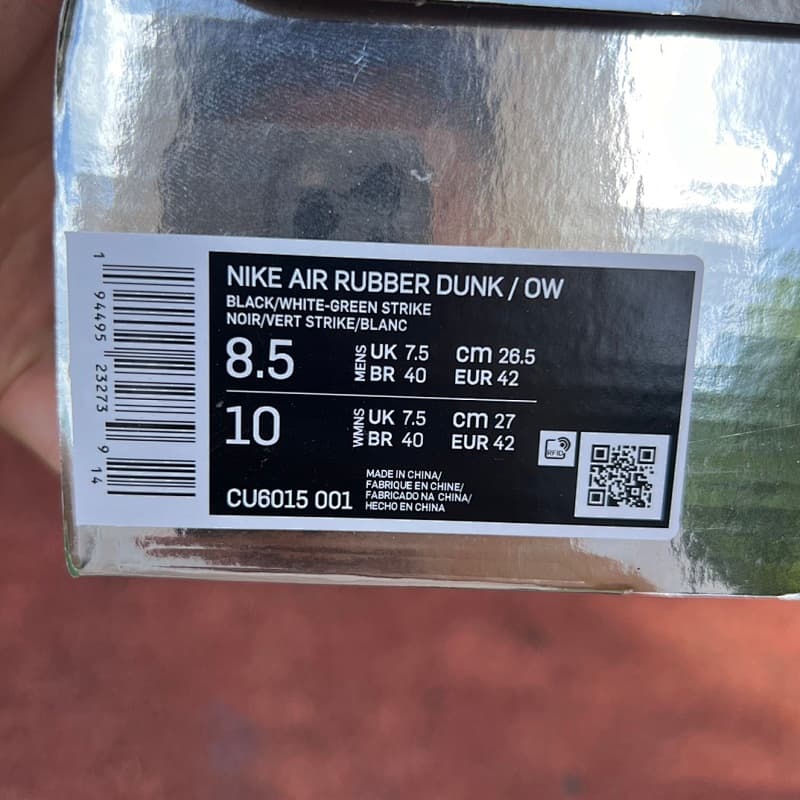19 ¥370【OWF Batch】OFF-WHITE x Nike Air Rubber Dunk OW联名黑绿美洲限定 CU6015-001 【40-47.5】